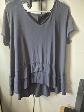 GreenTea Women's Charcoal Layered Short-Sleeve Top